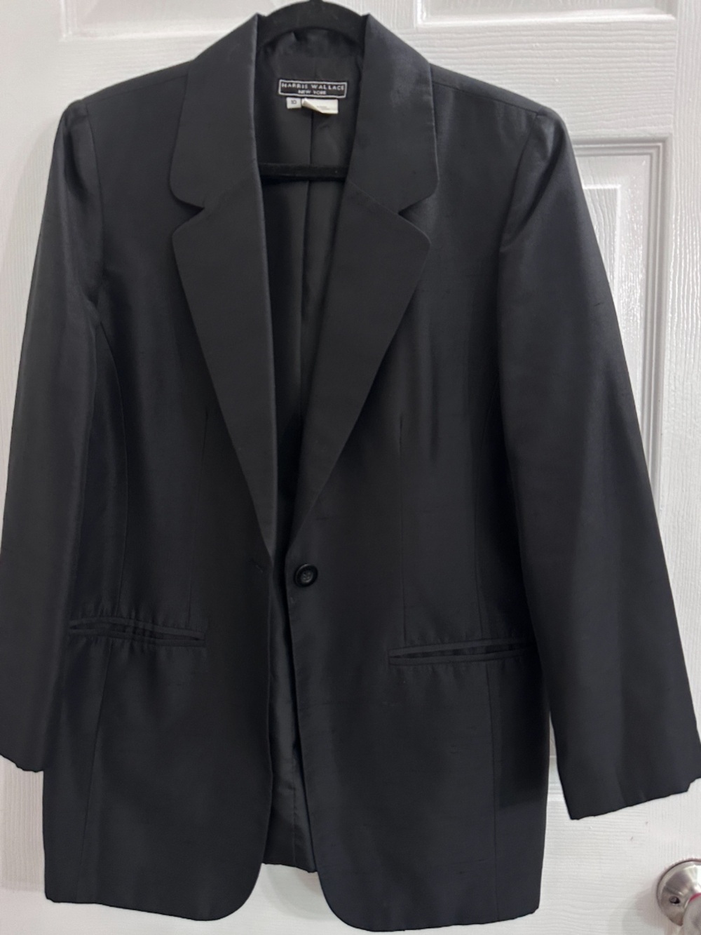 Harris Wallace NY Vintage Silk Classic Black Single-Button Blazer Size 10